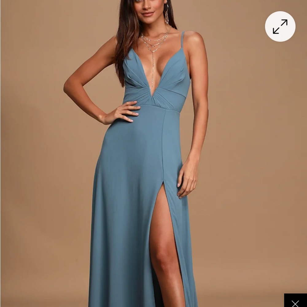 Lulu's Slate Blue Maxi Dress - High Slit